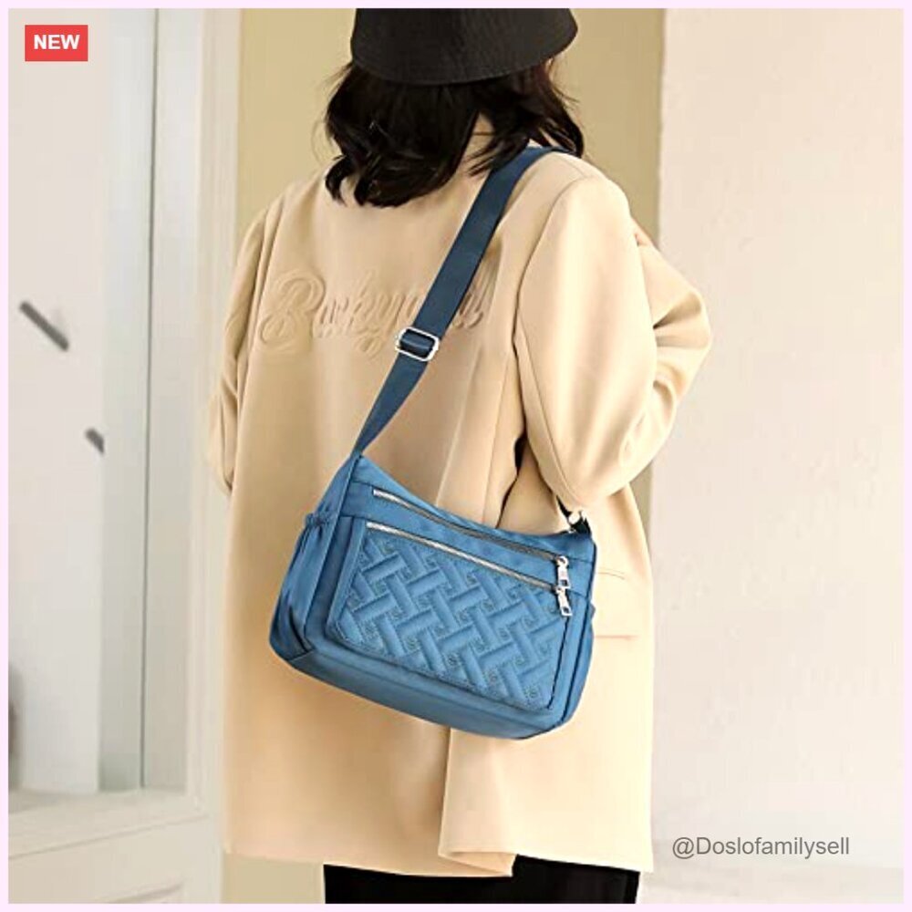 Nylon Crossbody Bag Multi-Pocket Lightweight Work Travel Shoulder Bag - Picture 3 of 7